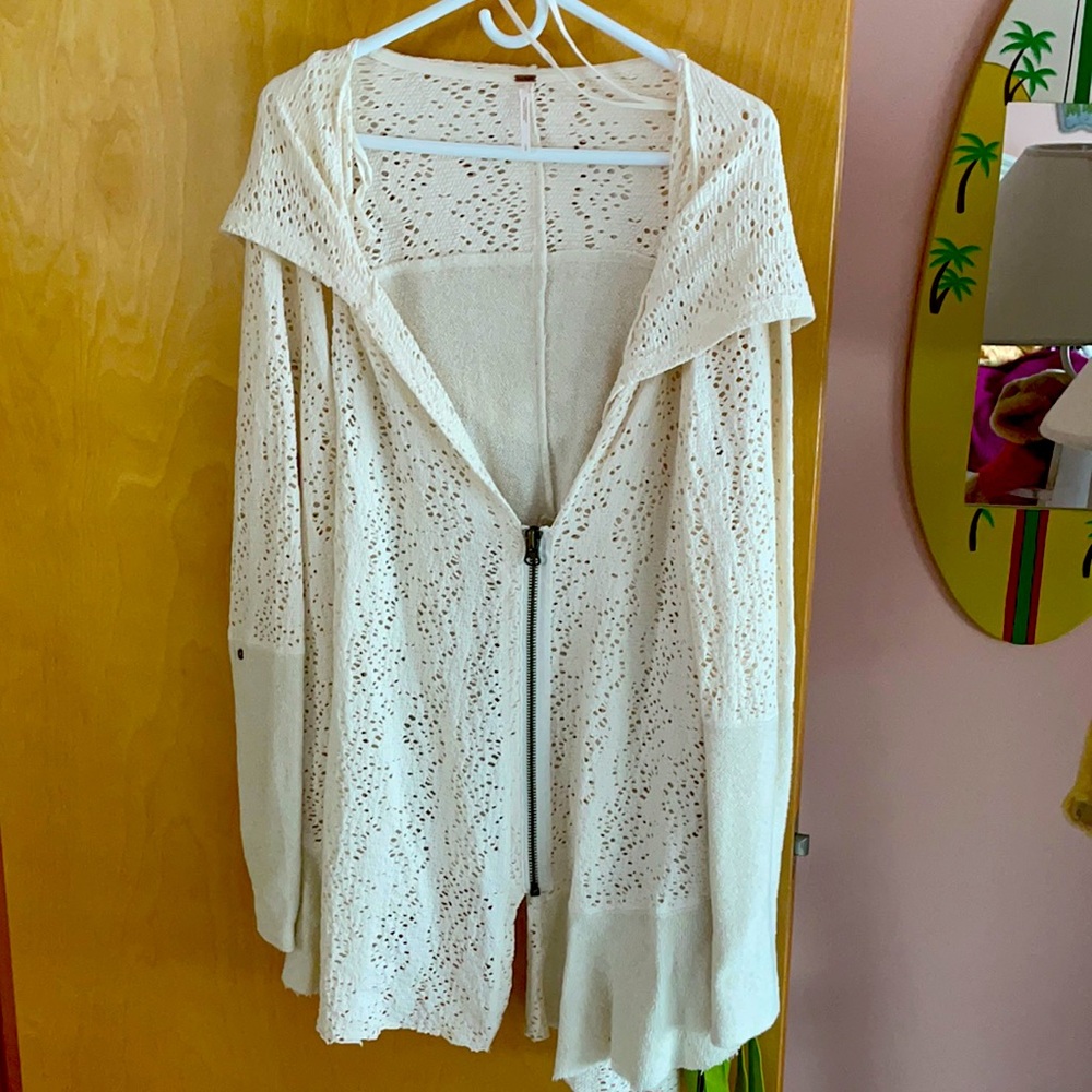 Free people white/creme colored flowy zip up